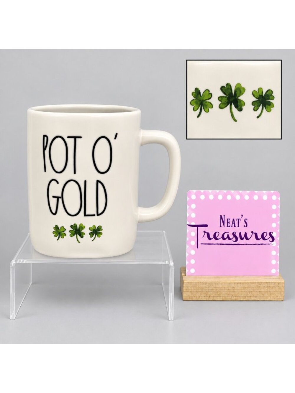 Rae Dunn By Magenta Artisan POT OF GOLD St Patrick Day 4 Leaf Clover Irish Mug